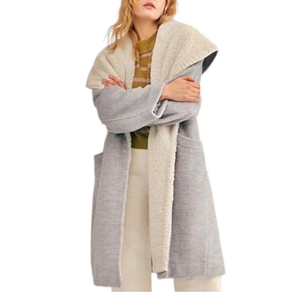 NWT Free People Wool Sherpa Coat Coco Cozy Grey